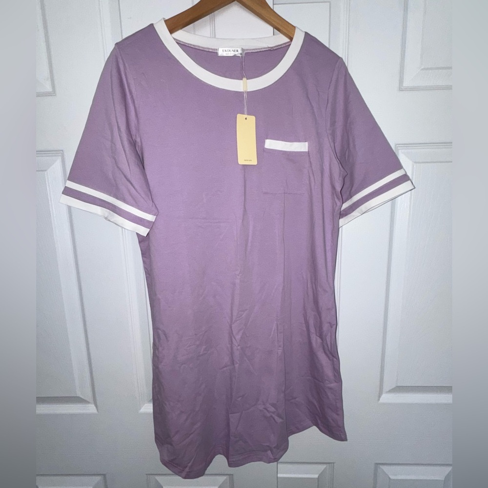 Ekouaer Lavender Nightgown Soft Cotton Sleep Shirt w/ Pocket Sz S NWT